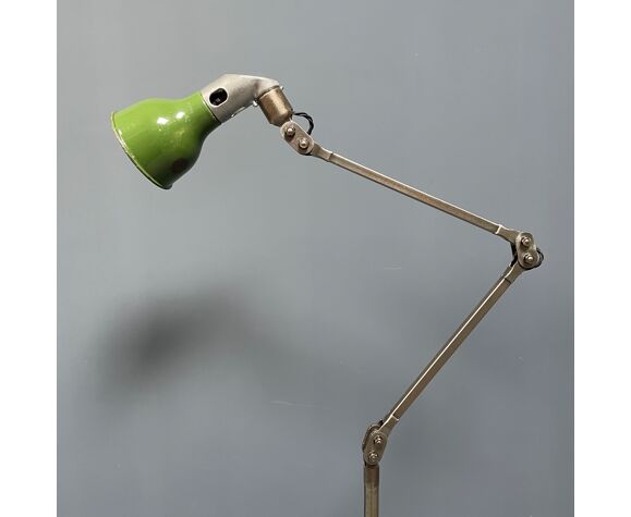 English industrial Mek Elek floor lamp with green enamel shade | Selency
