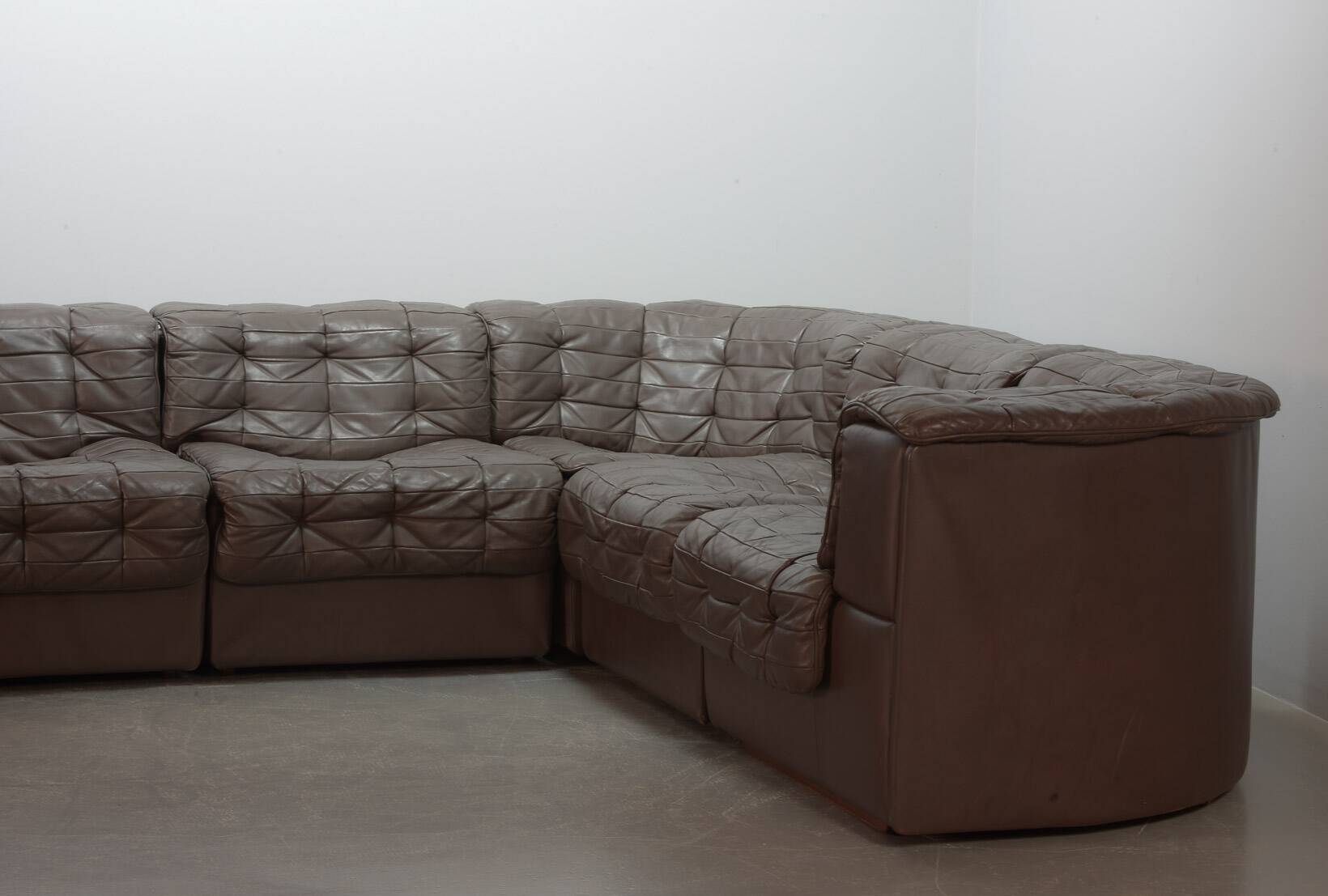 De Sede DS11 Patched Brown Leather Modular Sofa 6 Elements. Germany, 1970s