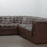 De Sede DS11 Patched Brown Leather Modular Sofa 6 Elements. Germany, 1970s