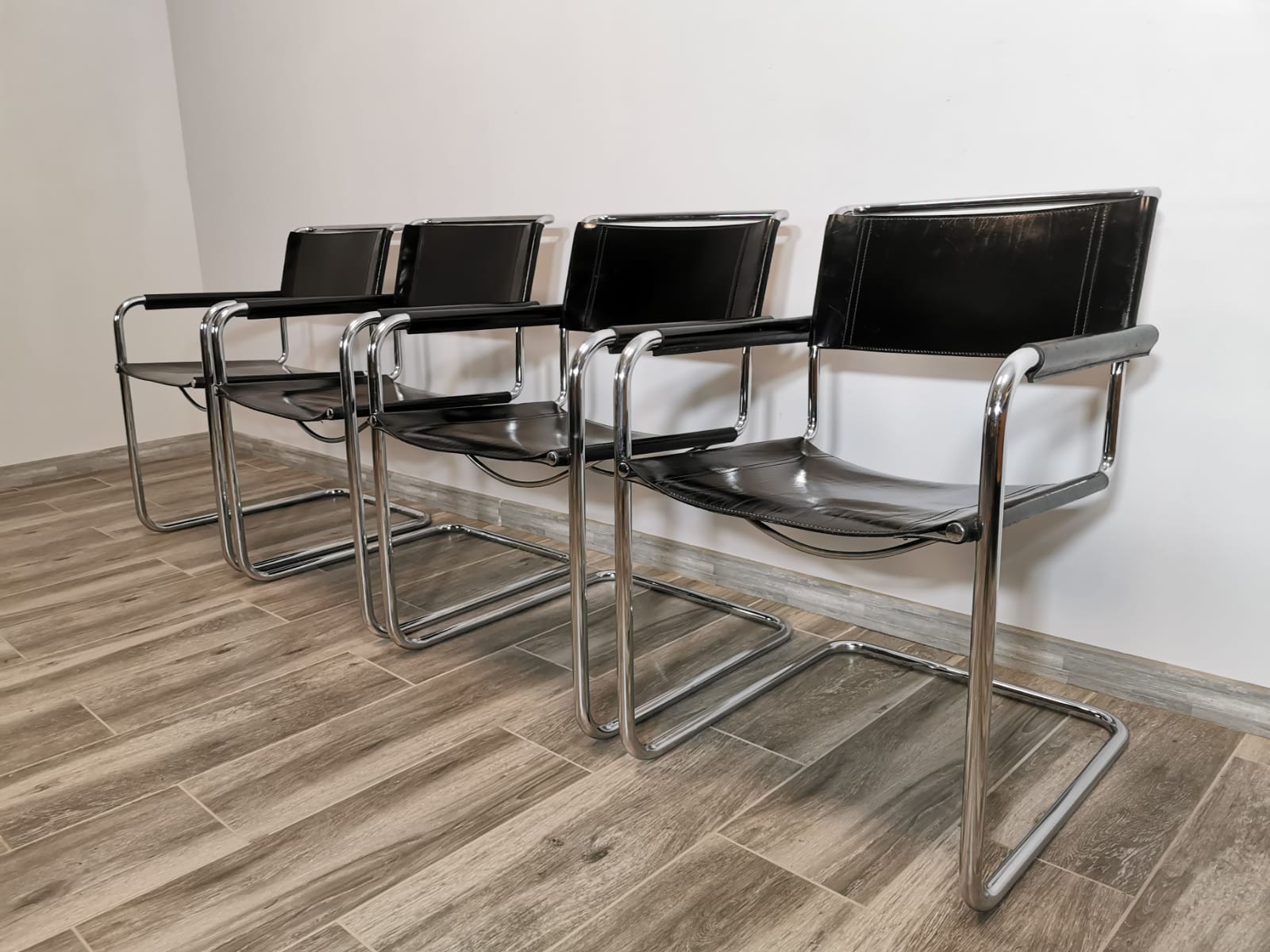 Mid-century chromed leather chairs