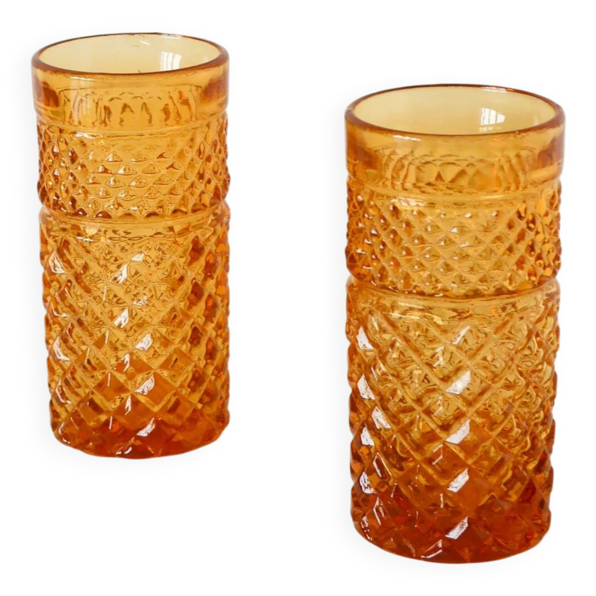 Duo de verres à whisky, ambré, long drink, 1970