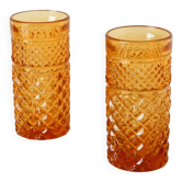 Duo de verres à whisky, ambré, long drink, 1970