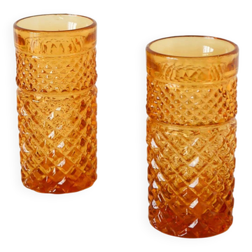 Set of whisky glasses, amber, long drink, 1970