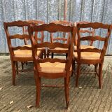 6 rush-seated chairs in solid cherry wood in Louis XV style