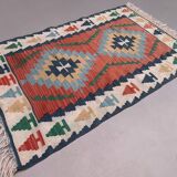 Vintage turkish kilim 130x78 cm wool kelim rug red blue