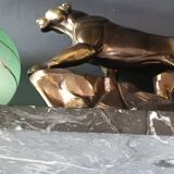 Panther desk lamp in spelter on a black and white marble base 1925