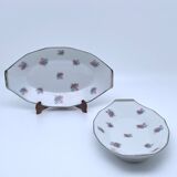 Porcelain serving dishes with small flowers and silver edging and