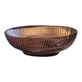 Smoked glass bowl with a radiating embossed pattern — 1970s