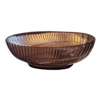 Smoked glass bowl with a radiating embossed pattern — 1970s