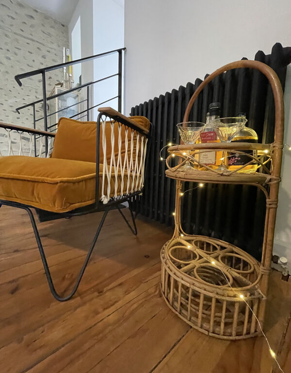 Bar en rotin vintage