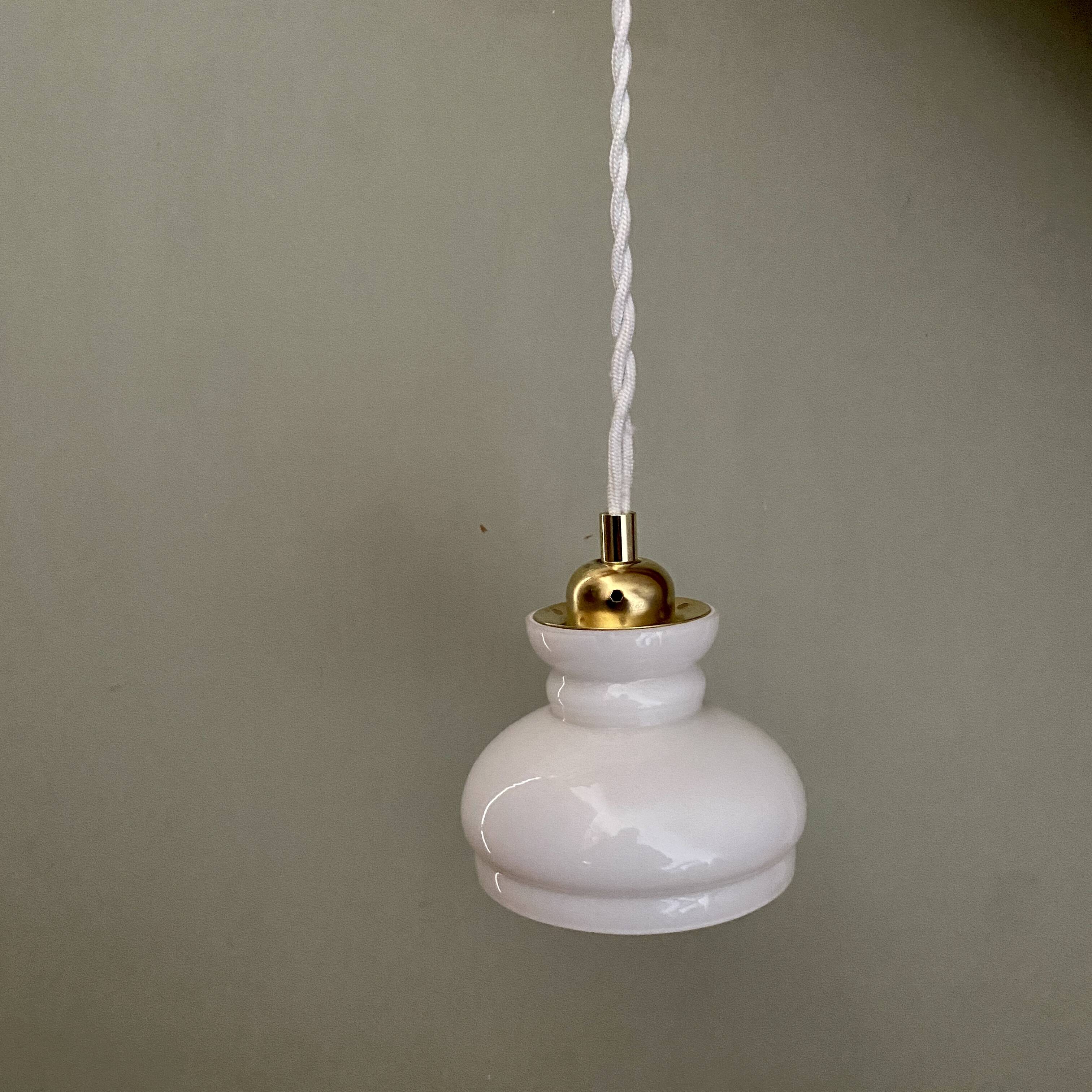 Vintage lampshade pendant light in white opaline