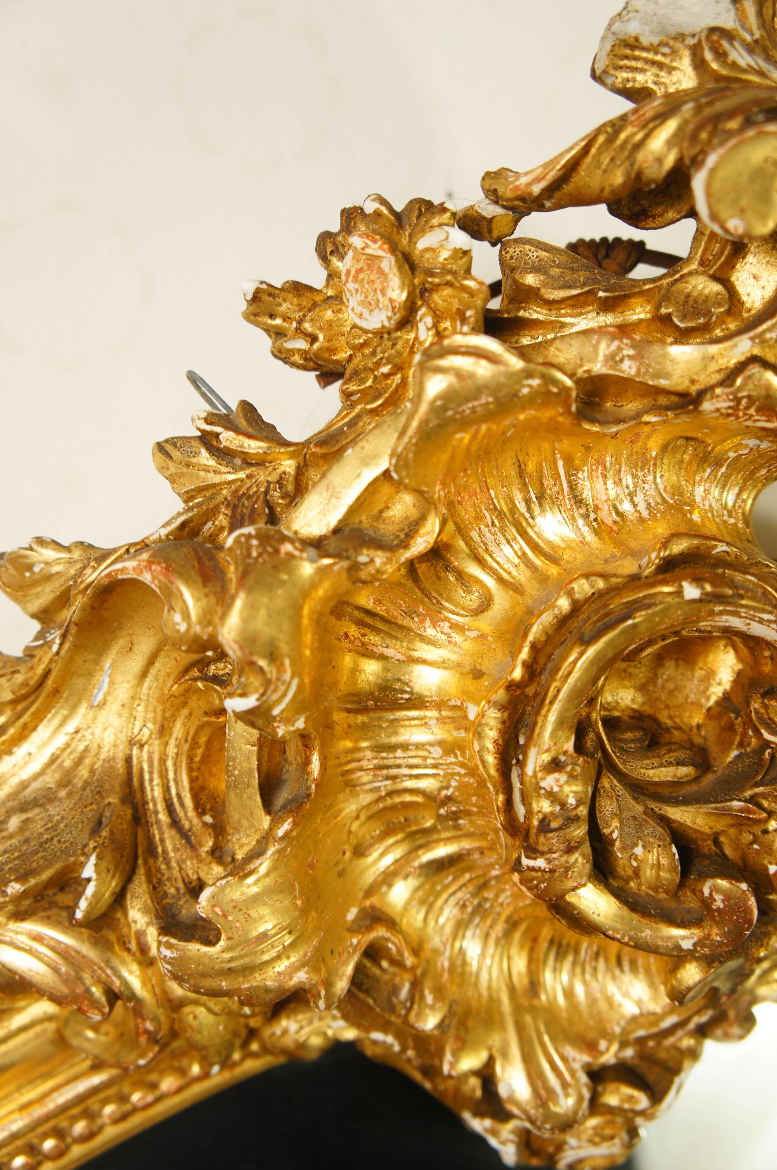 Miroir de style Louis XV doré feuille d'or, XIXe siècle - 142x90