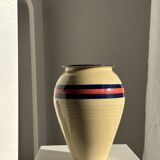 Large beige vase with blue and pink trim H27 D21
