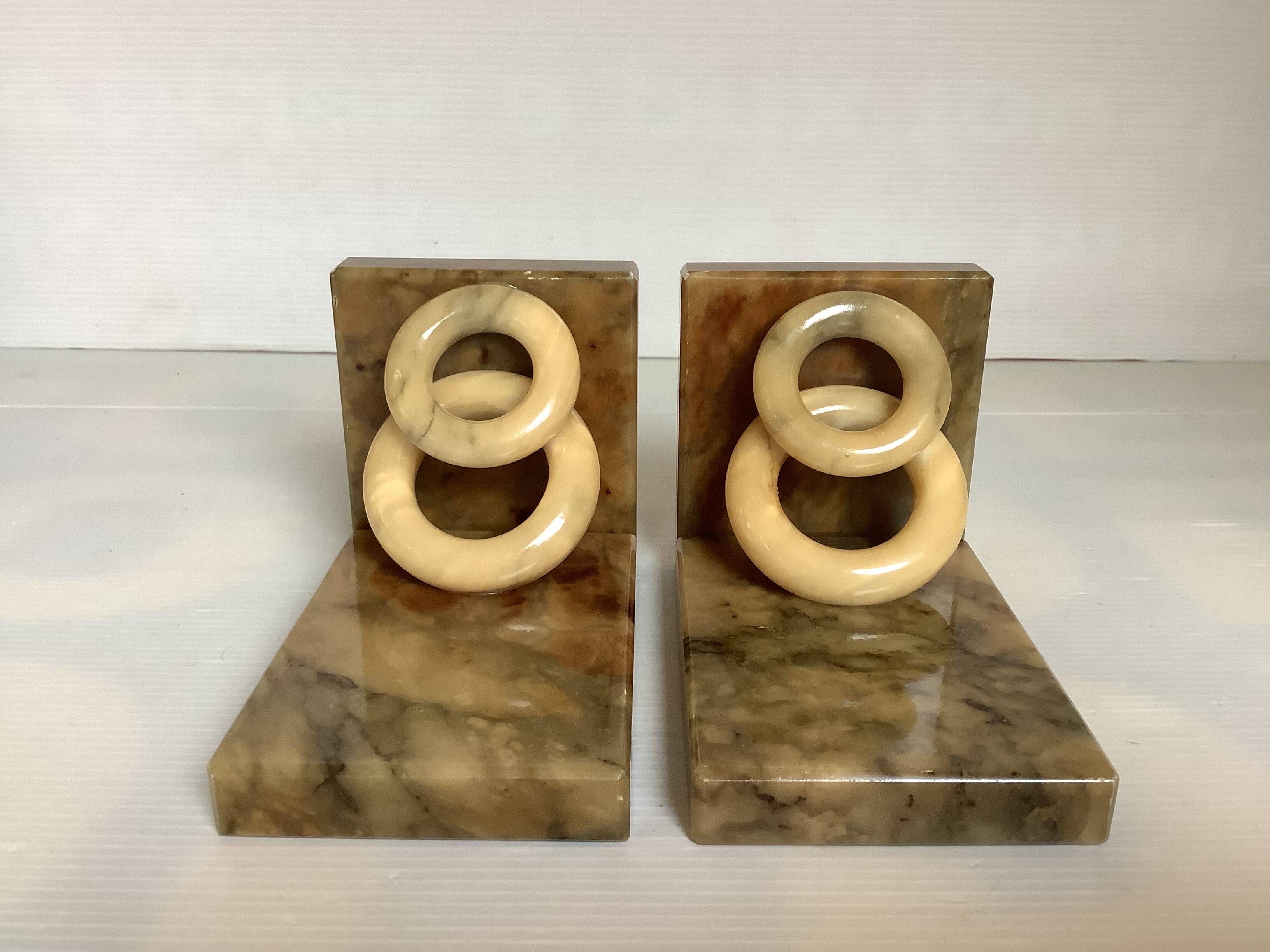 Pair of onyx marble ring bookends