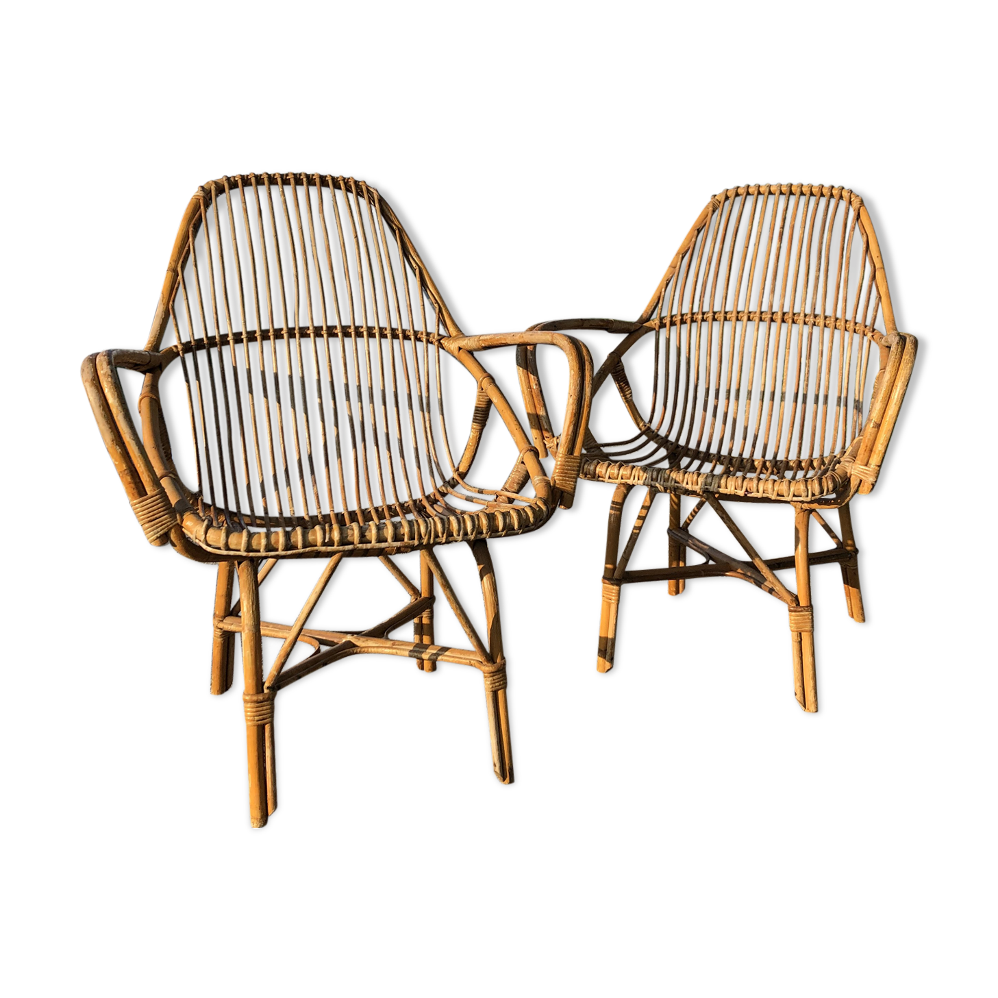 Pair of vintage rattan armchairs