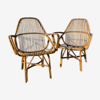 Paire de fauteuils en rotin vintage