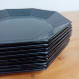 9 assiettes plates noires Arcoroc