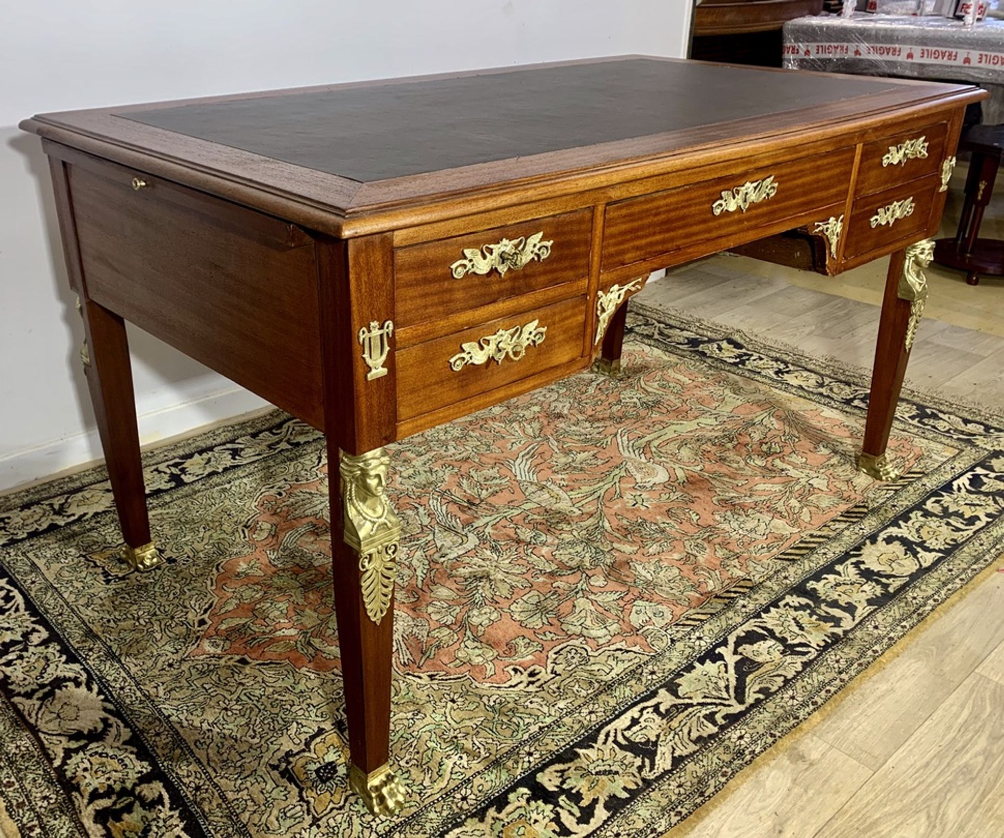 Empire style desk return from egypt double sided in mahogany and gilded bronzes year 1900