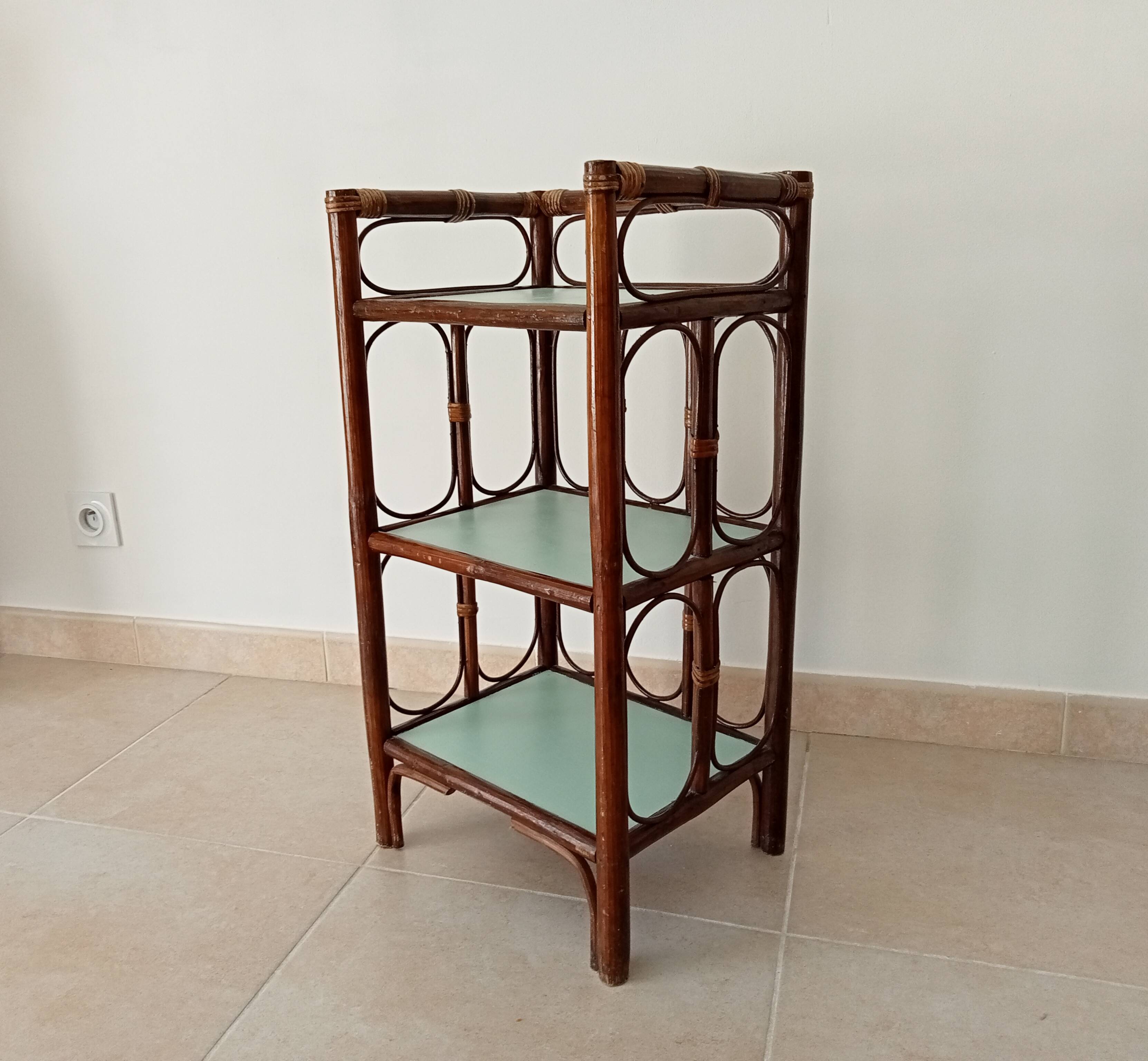 Vintage stand shelf in bamboo and rattan