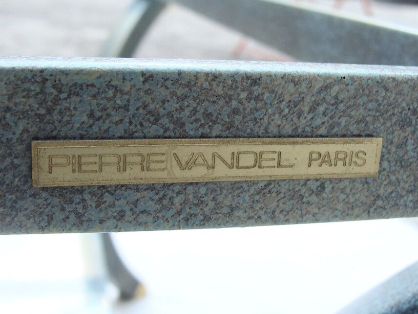 Vintage coffee table, metal and glass, Pierre Vandel