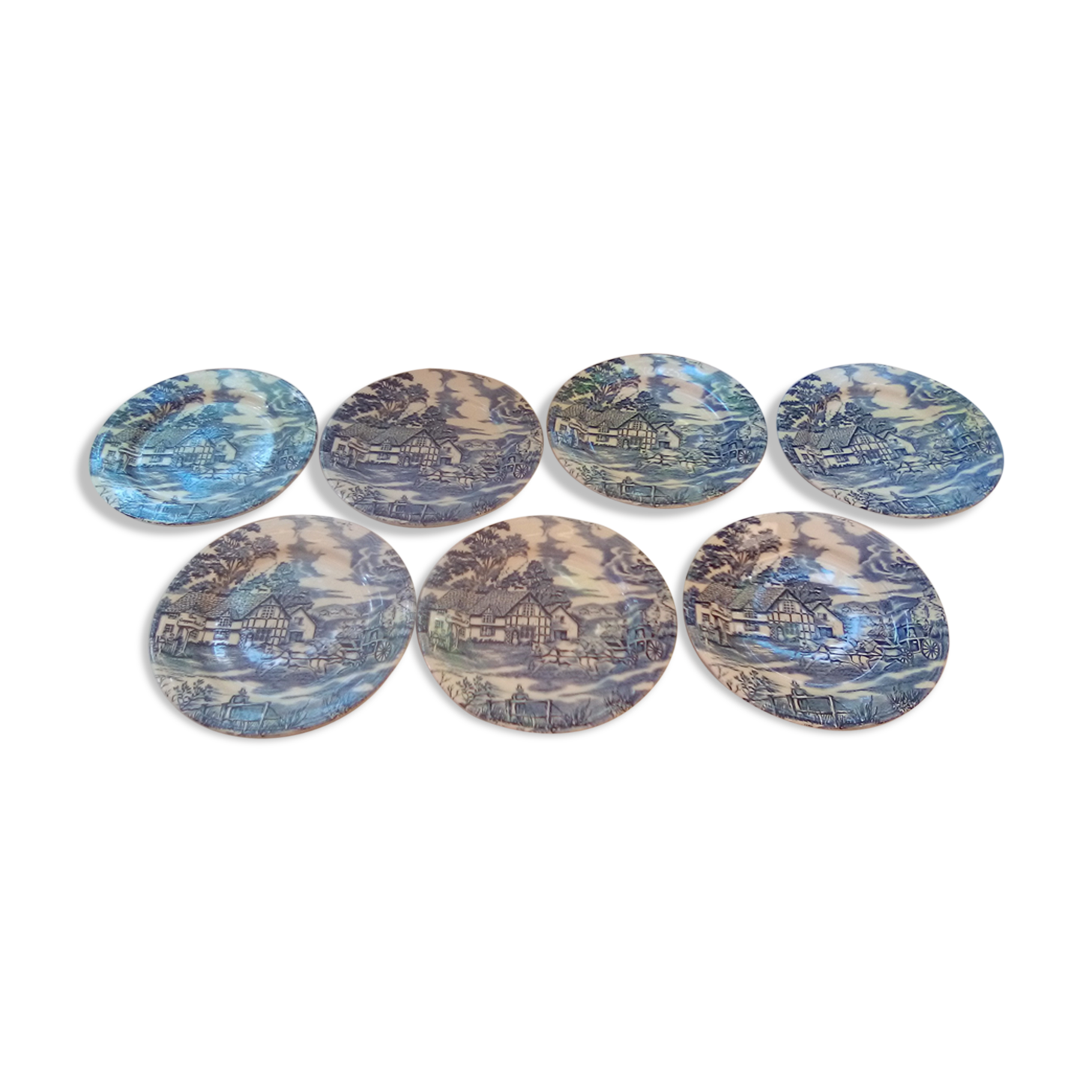 7 Lunéville blue dessert plates