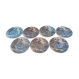 7 Lunéville blue dessert plates