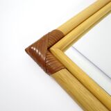 Bamboo and leather mirror with shelve, 1970s