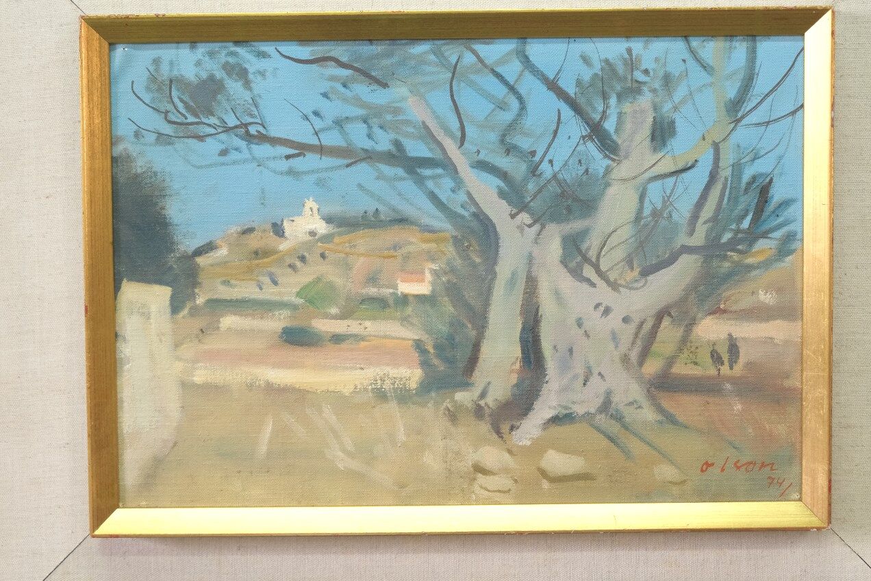 Ove Olson ( 1903-1975 ), Swedish Modern Painting, 1974, Oil on Canvas, Framed.