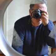 miroir rond 1970 cadre métal inox brossé 43 cm