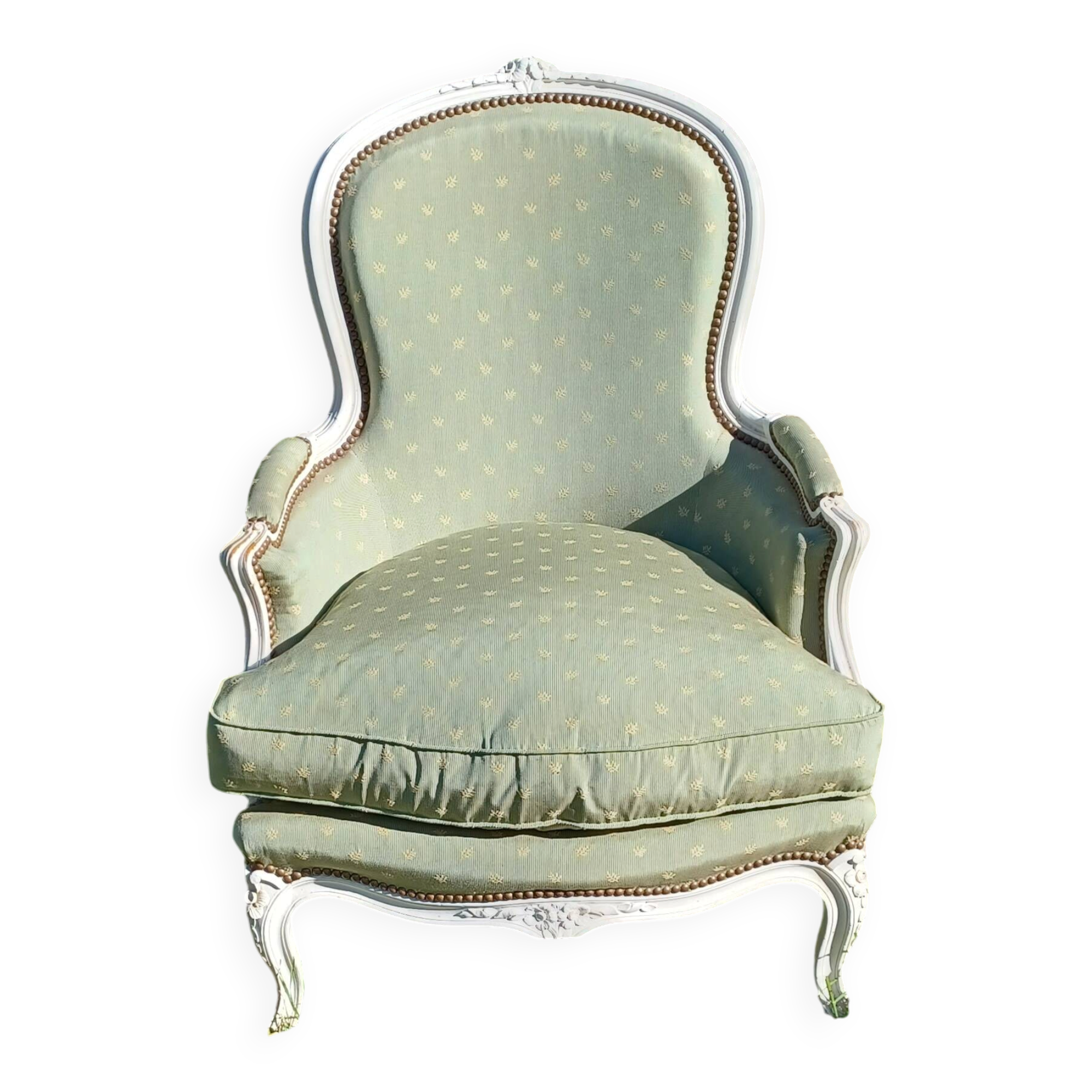 Voltaire Armchair / Louis XV Bergère (White & Green Patina)