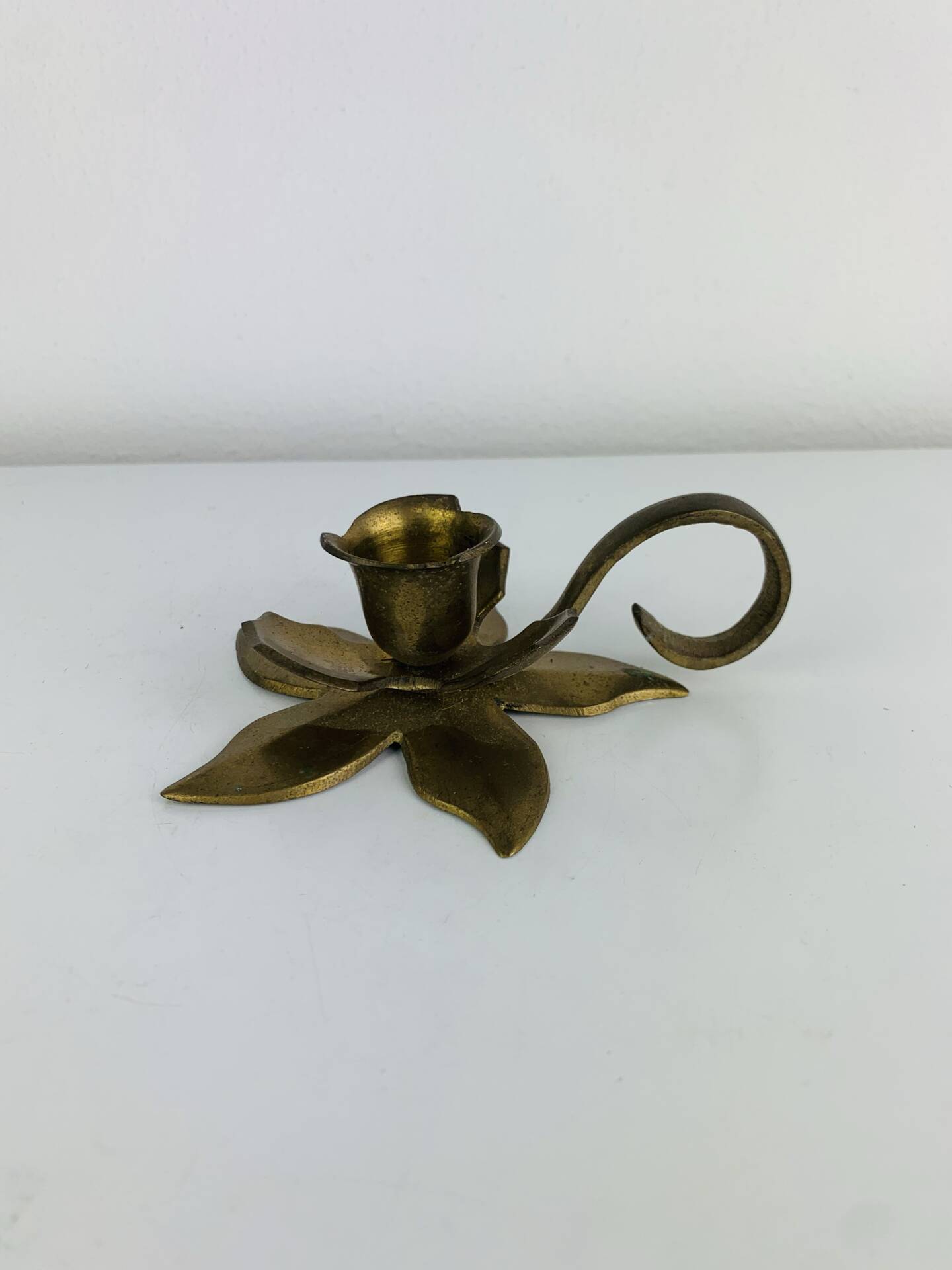 Vintage golden brass flower candlestick