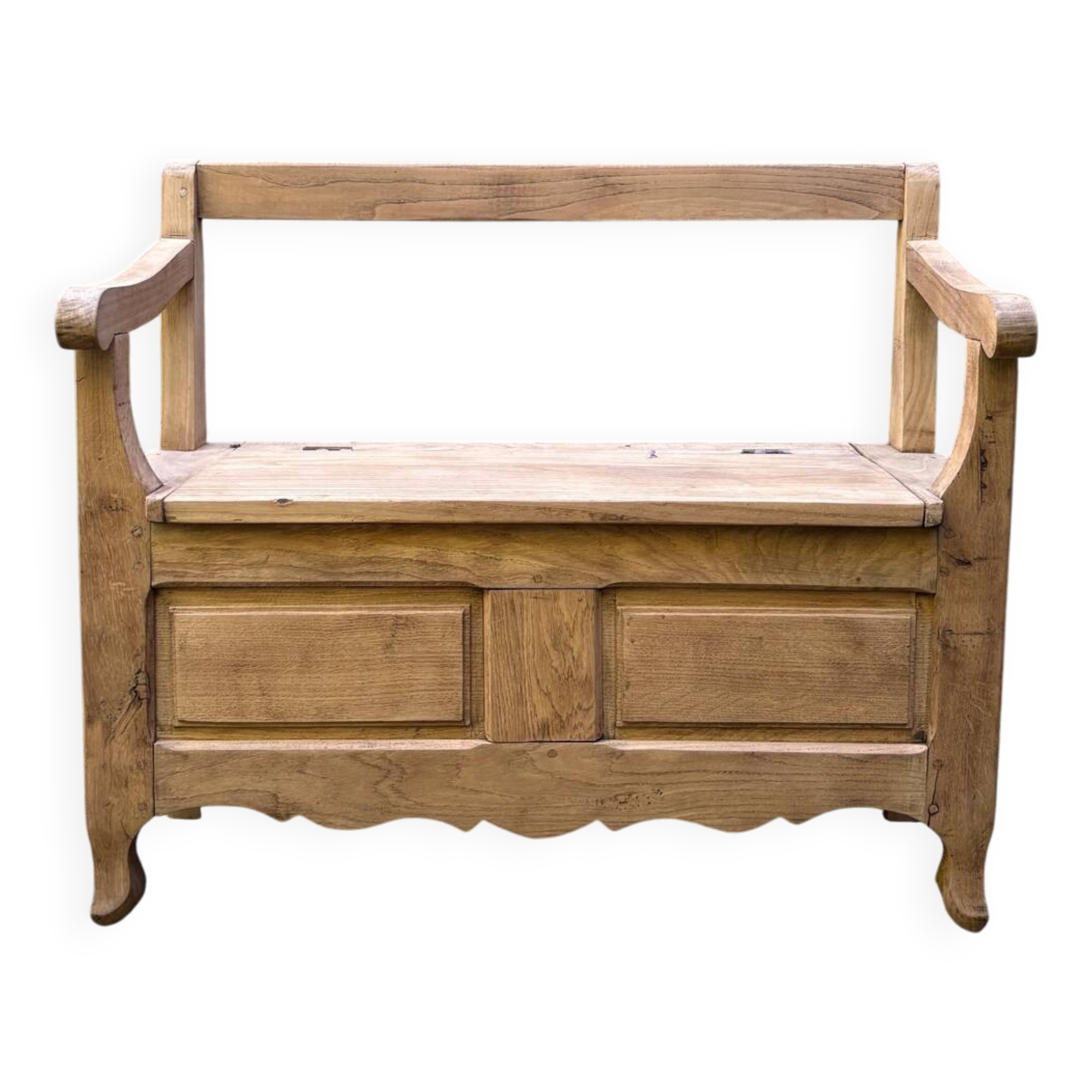 Farmhouse bench with chest in antique solid walnut