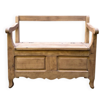 Farmhouse bench with chest in antique solid walnut