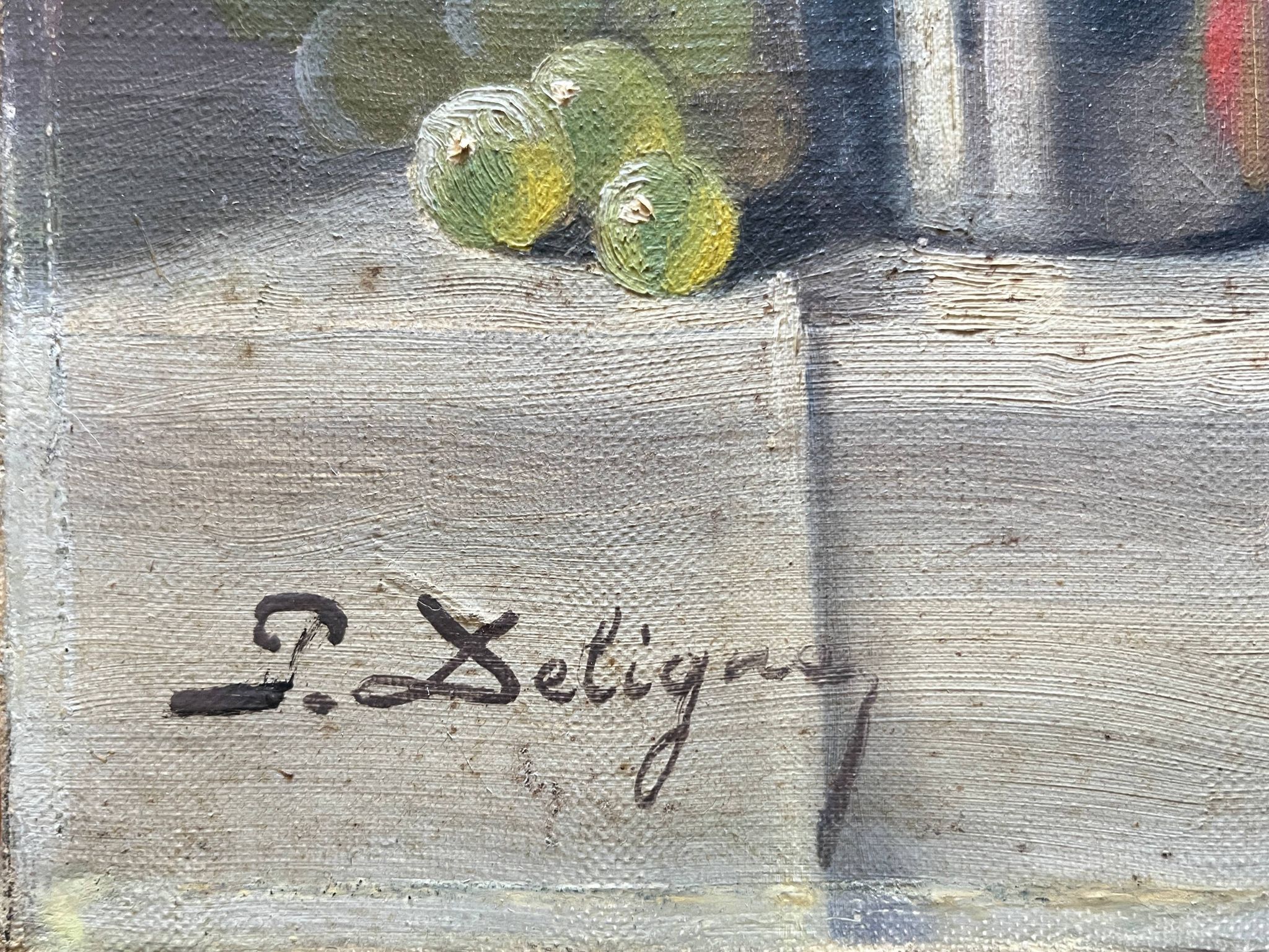 Table HST "Still Life with Peaches and Roses" Paul Edouard Deligny (1864-