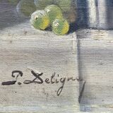 HST painting "Still life with peaches and roses" Paul Edouard Deligny (1864-