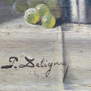 Table HST "Still Life with Peaches and Roses" Paul Edouard Deligny (1864-