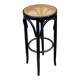 High curved black caned wooden bistro bar stool