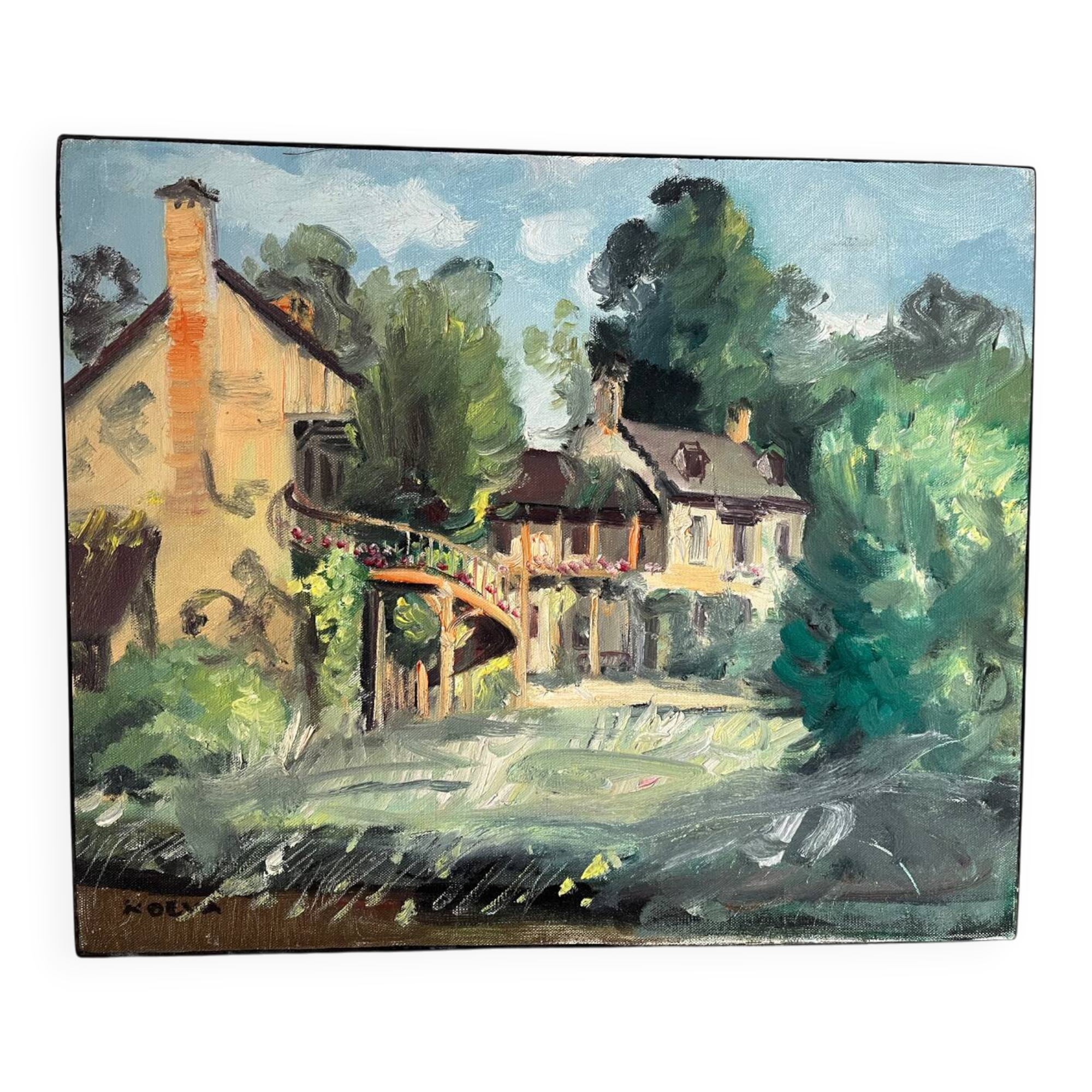 Painting "The Queen's Hamlet" - Versailles, signed