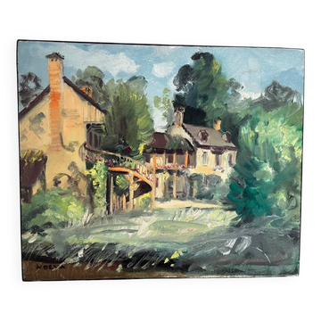 Painting "The Queen's Hamlet" - Versailles, signed