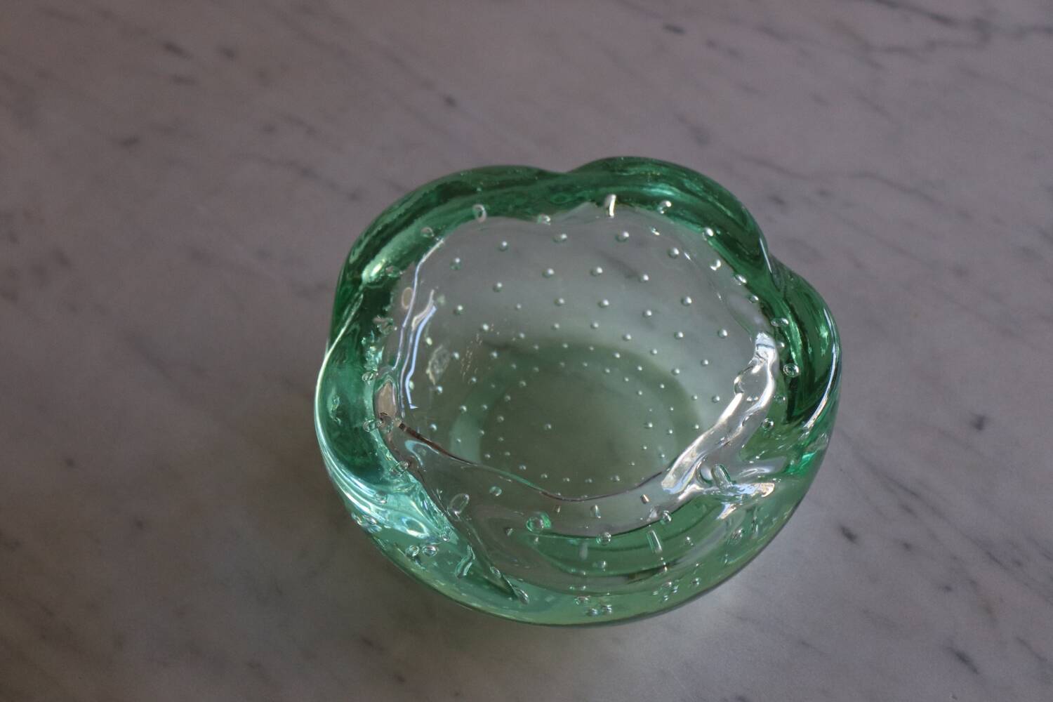 Daum green ashtray or empty pocket in bubbled glass