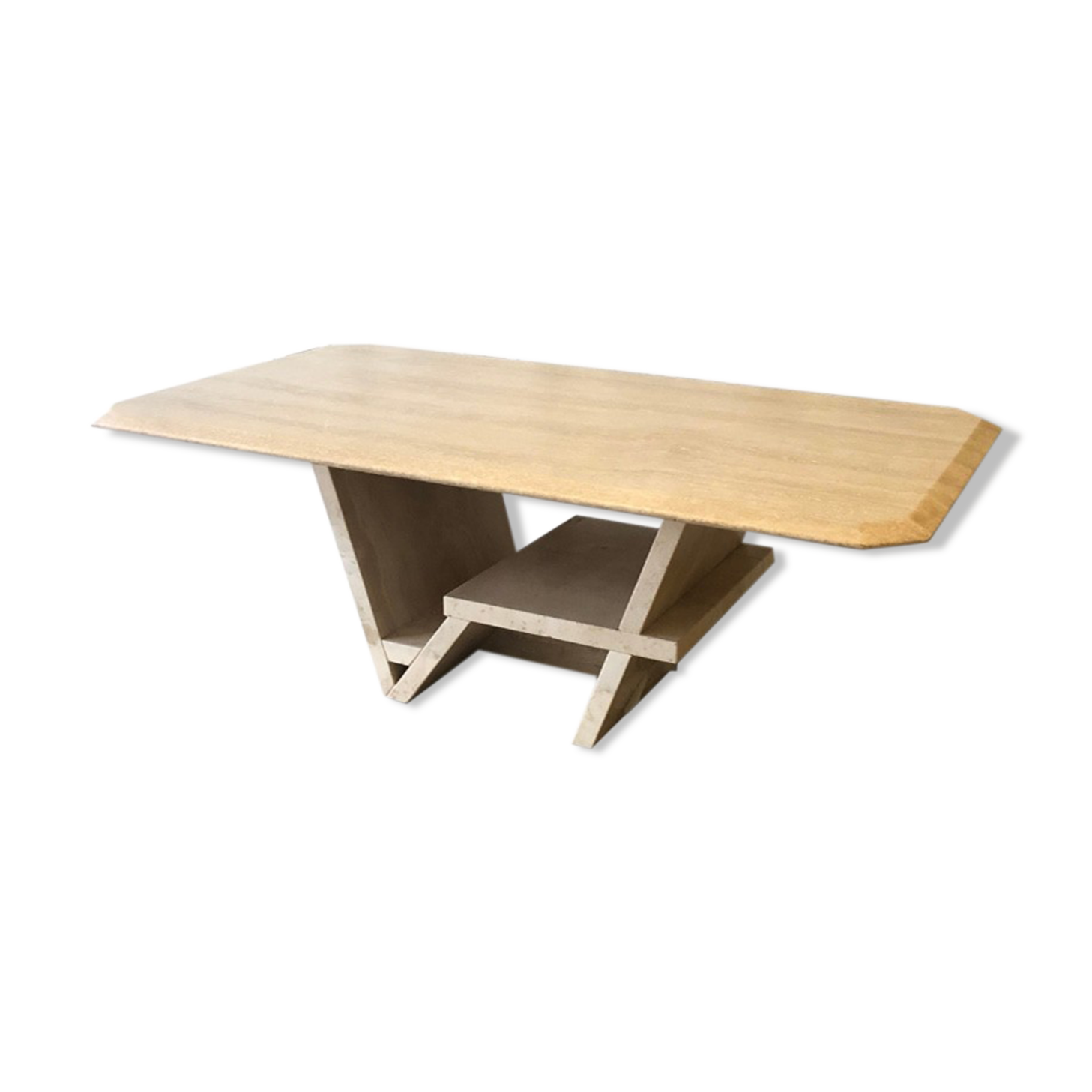 Rectangle travertine table with geometric foot