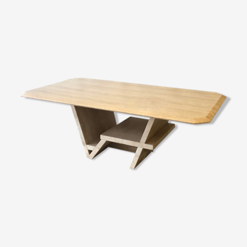 Table en travertin rectangle avec pied géométrique
