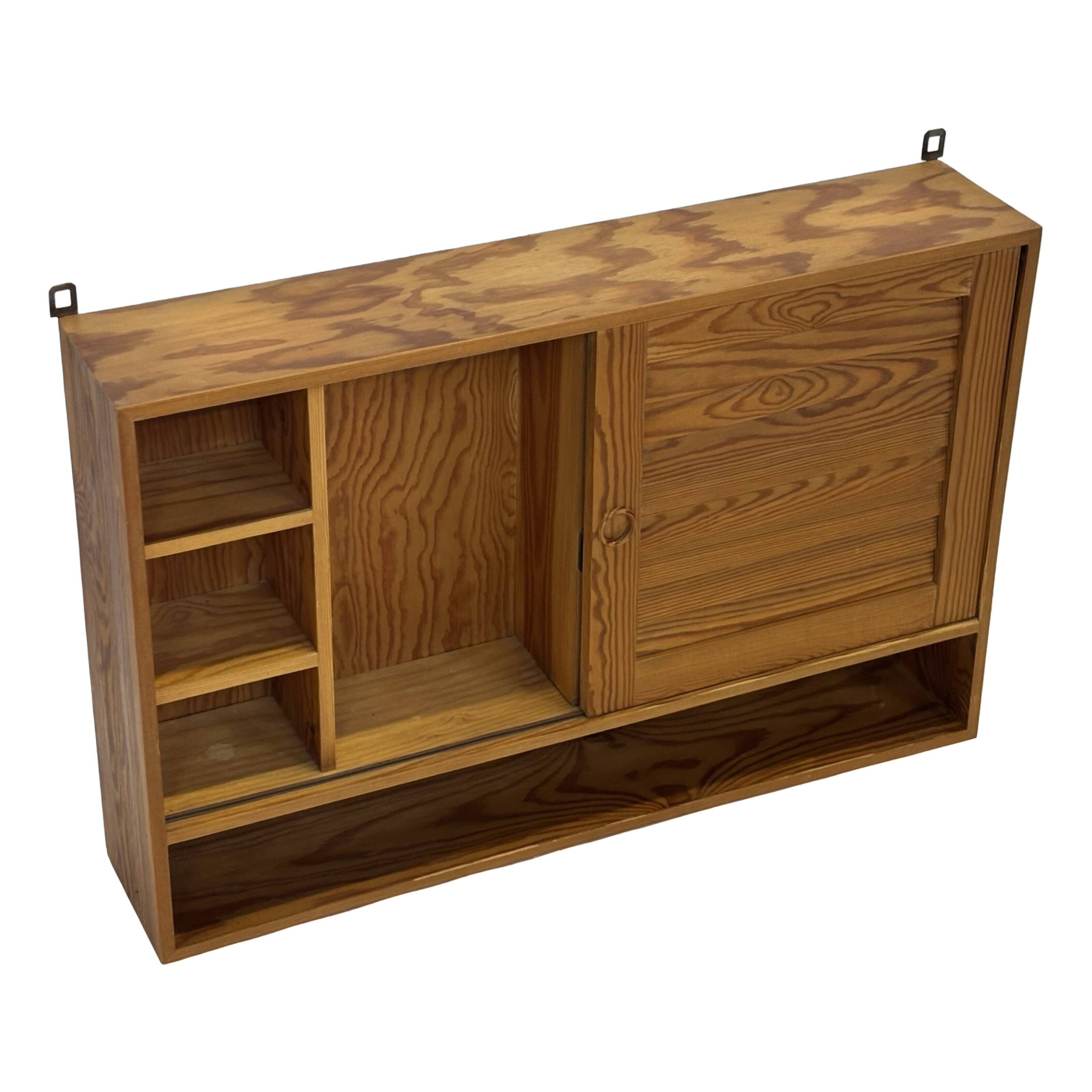 Vintage 1970s pinewood wall cabinet shelf wall unit