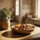 Teak or acacia wooden bowl, vintage craftsmanship from the 70s to 2000s.