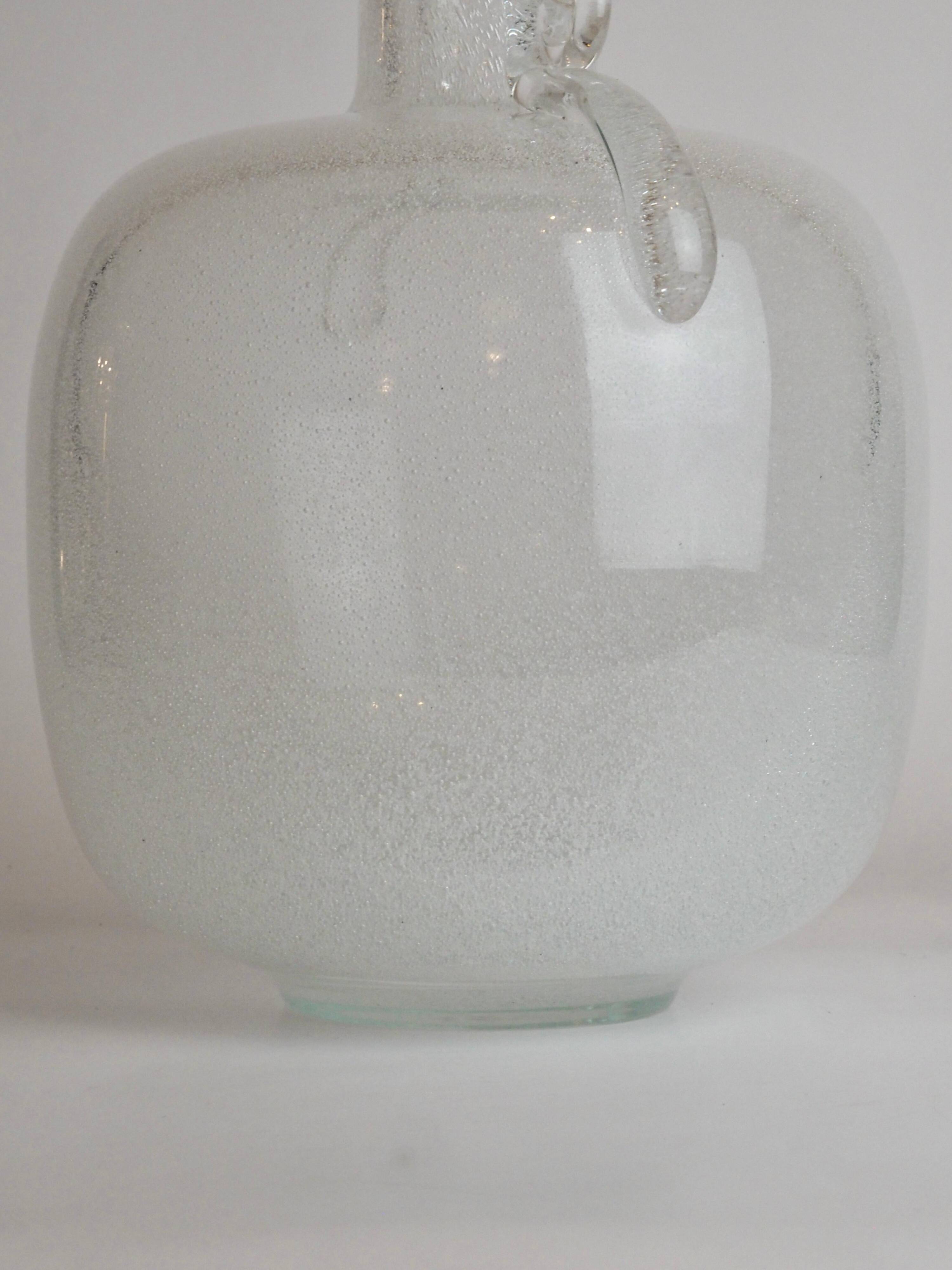 Murano glass vase "Pulegoso" in the shape of an amphora, with scroll handles, signed Seguso Vetri d'Arte.
