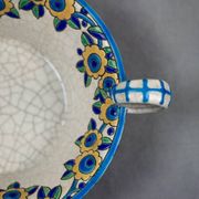 Longwy enamel bowl with handles – Art Deco floral decoration, 1930s