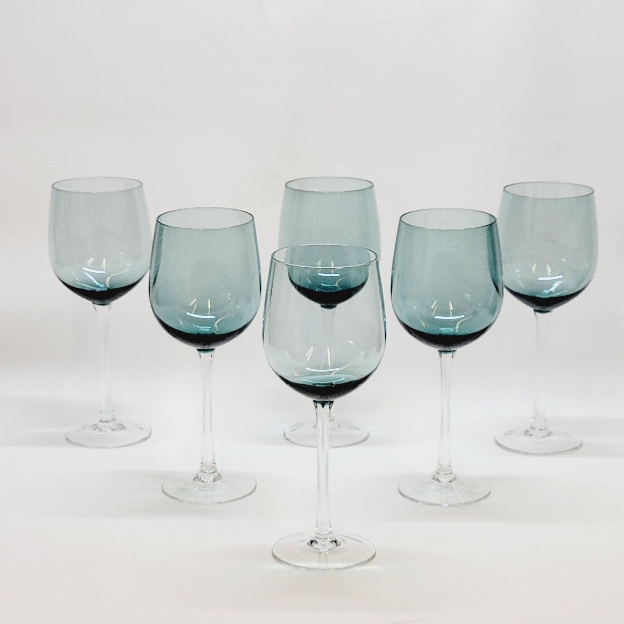 6 Large Wine or Water Balloon Glasses in Petrol Blue Color Blown Glass