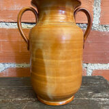 Vintage Beige Ceramic Handled Vase from the 1970s