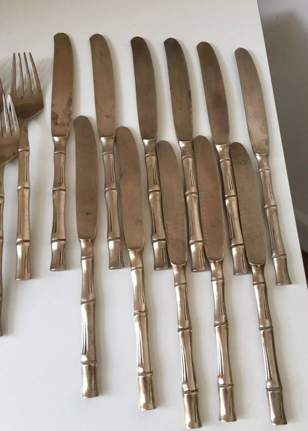 Vintage 1960s Bamboo Brass Cutlery Set
