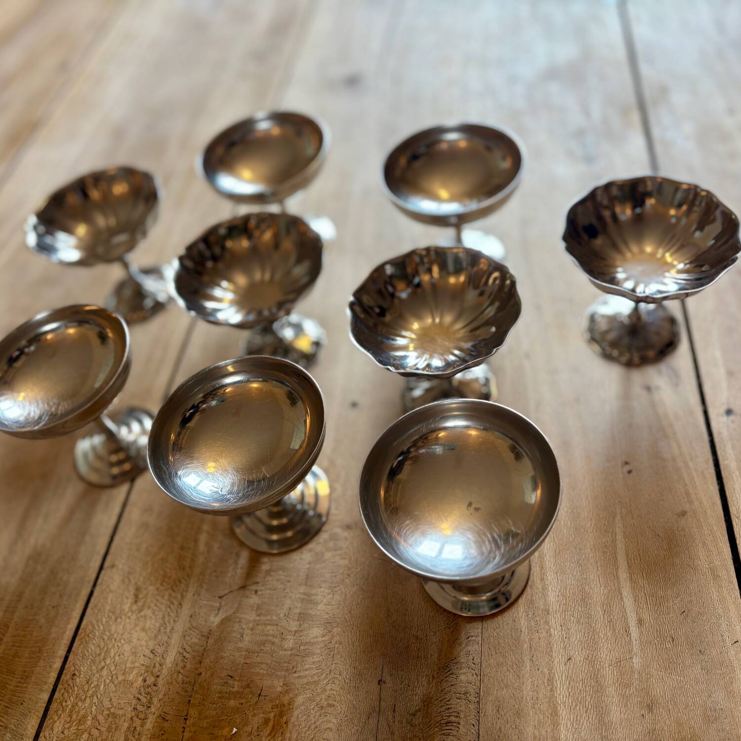 Set of 9 vintage silver stainless steel dessert bowls